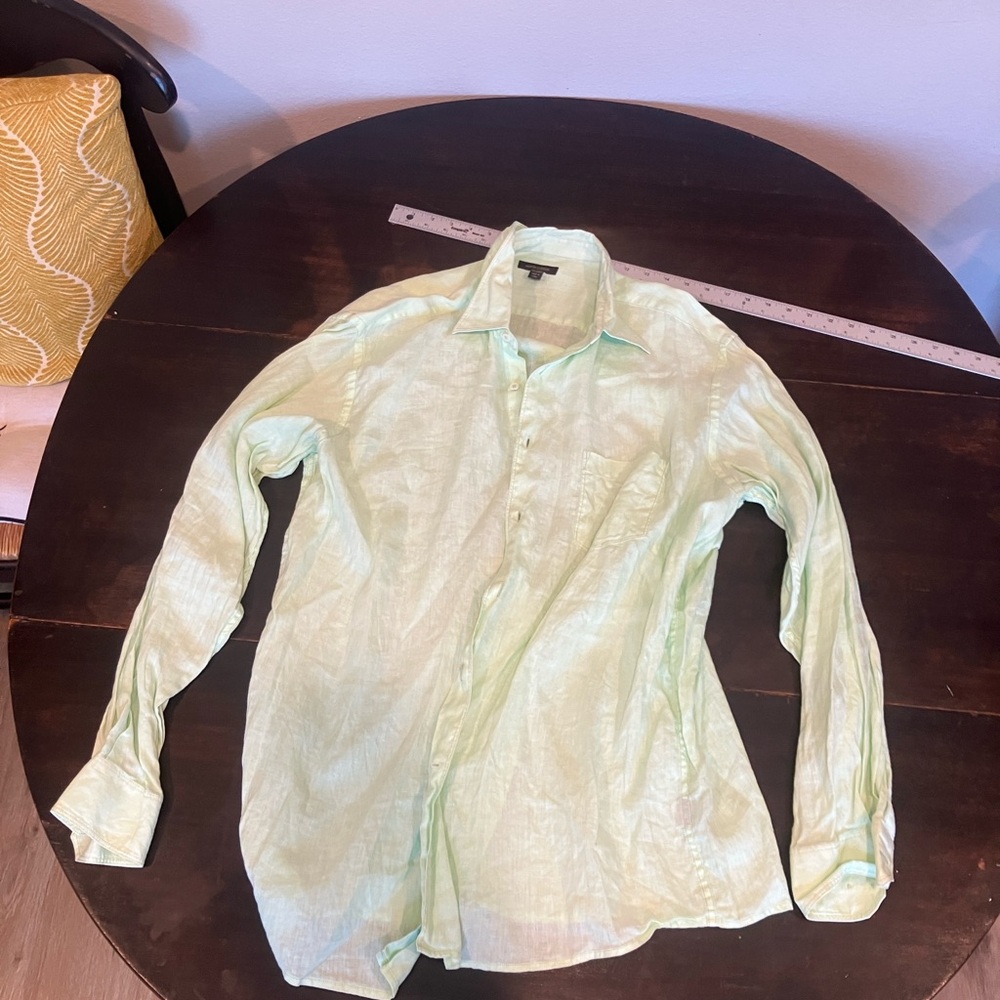 Casual Light Green Linen Button Down Shirt